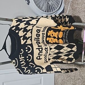 Happy Yellow Black Wool Argyle Sweater